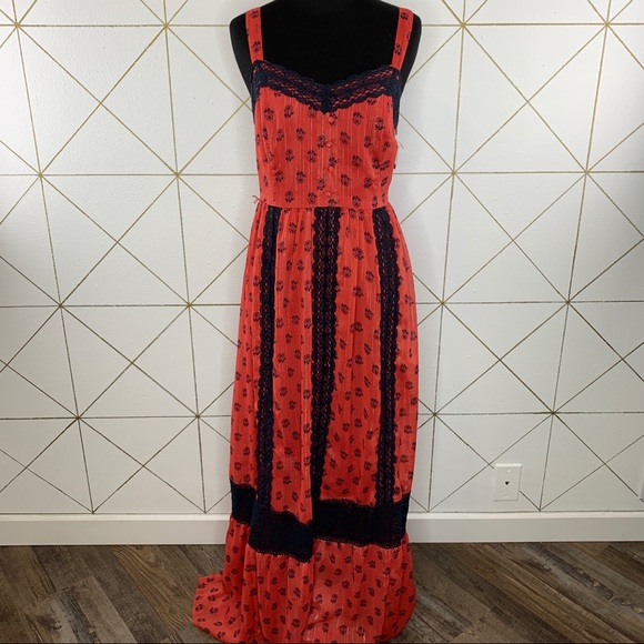Modcloth Floral And Lace Boho Maxi Dress Size Small